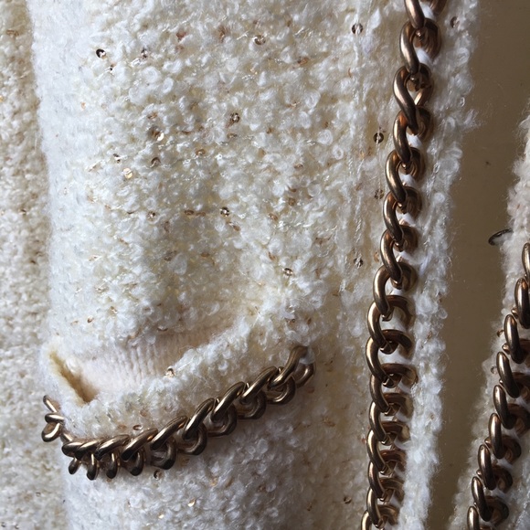 chanel-like chain cardigan sparkle gold white - Picture 5 of 8
